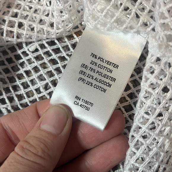 Nina Leonard White Open Knit Button Front Cardigan Boho Layering Top - Picture 8 of 11